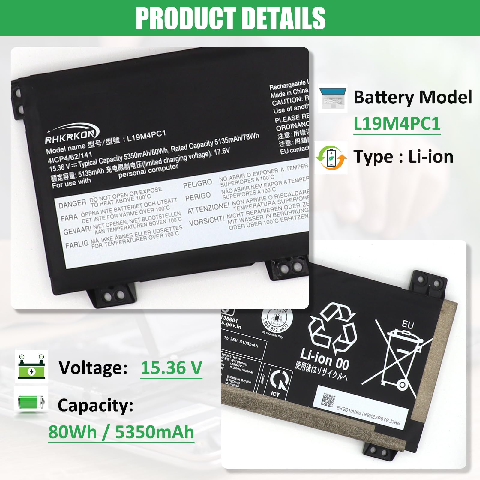 Amazon.com: RHKRKQN L19M4PC1 L19C4PC1 Laptop Battery Replacement